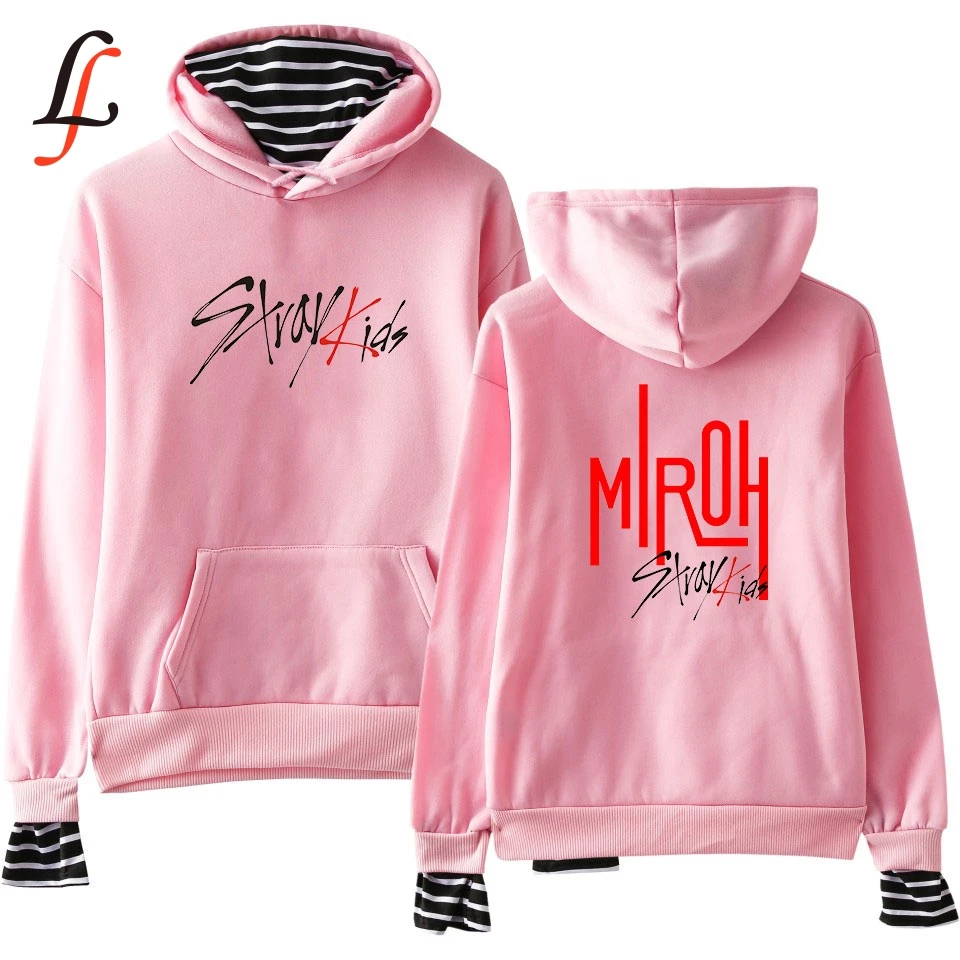  Stray kids straykids Fake Two Piece Hoodies Autumn Warm Long Sleeve Sweatshirts Hoodies 2019 Women/