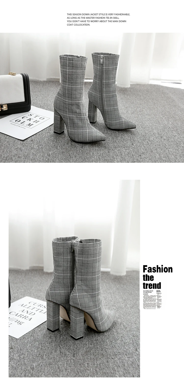 Aneikeh; Модные ботильоны с эластичными носками на высоком массивном каблуке; женские пикантные эластичные ботиночки с острым носком; ботинки «Челси»