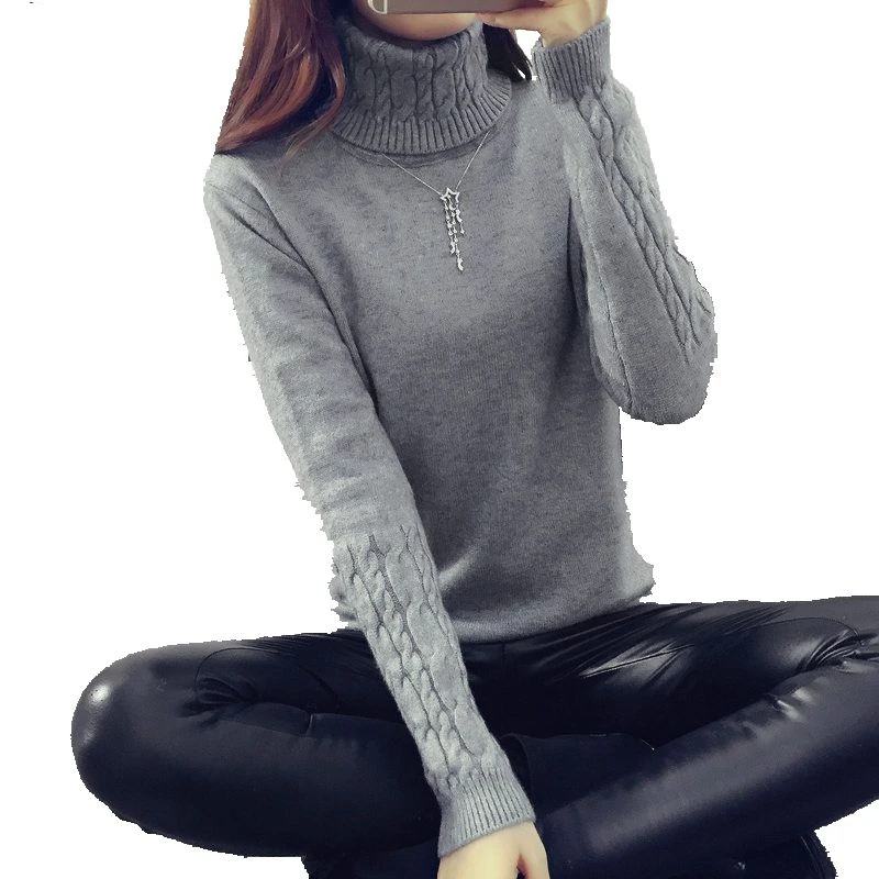 Women Sweater 2017 Winter Autumn Twisted Flowers Knitted Sweaters Warm Thincken Turtleneck Pullover Long Sleeve Women