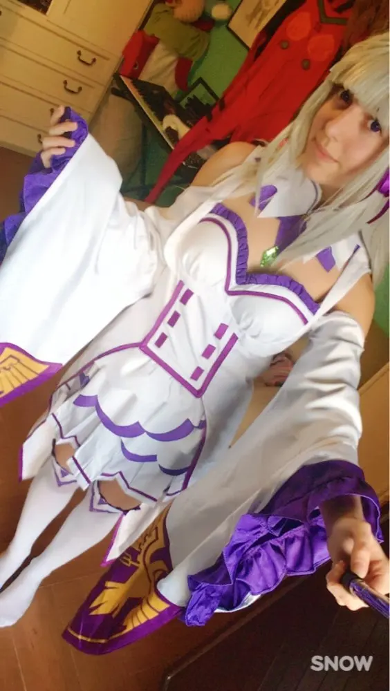 New ReZero kara Hajimeru Isekai Seikatsu Emilia Cosplay Costume Fancy Dress+Elf Ears Halloween Adult Costumes for Women (37)