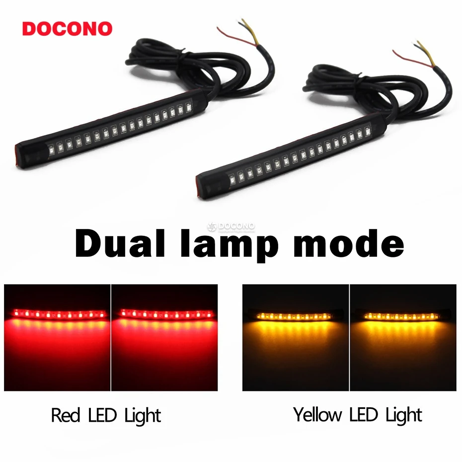 

DOCONO Universal 18 LED Motorcycle ATV Tail Brake Light Stop Turn Signal Lamp 2 colors Flexible Strip Light For Honda Cafe Racer