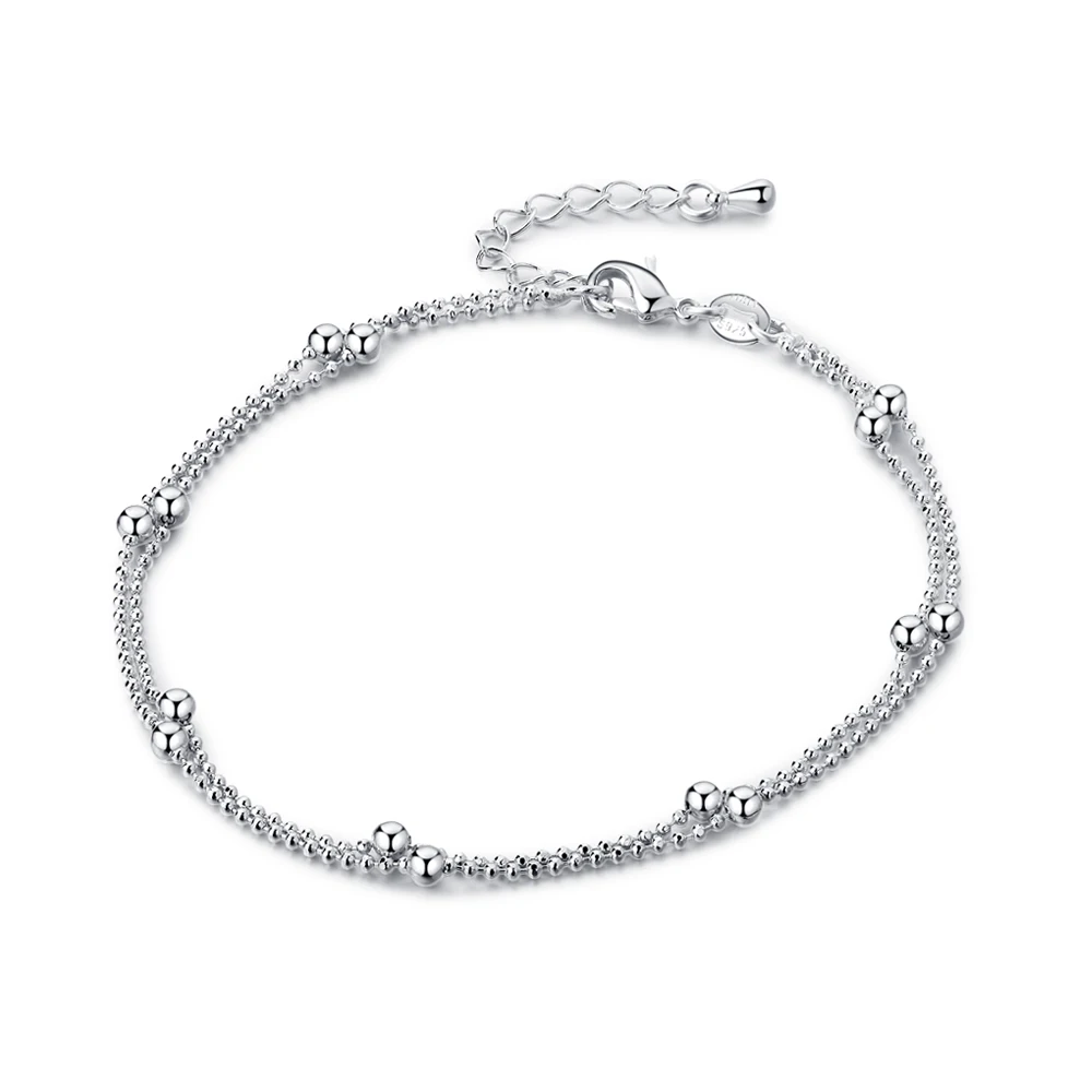 

New Fashion contracted 925 silver colour women anklets.Solid silver colour double round bead chains.girl anklets J09