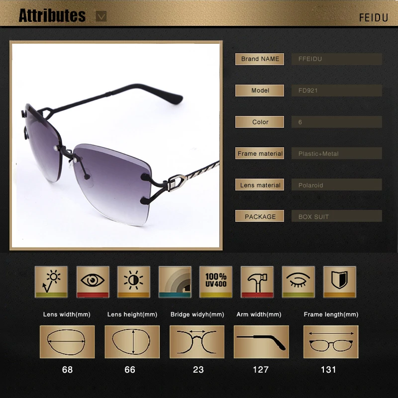 FEIDU, звездный стиль, модные солнцезащитные очки для женщин, брендовые, дизайнерские, роскошные, высокое качество, солнцезащитные очки, градиентные, без оправы, винтажные, с коробкой