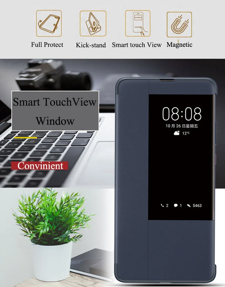 Официальный флип-чехол для Huawei Mate 20 X, кожаный чехол для Huawei Mate 20 X, умный сенсорный чехол с окном, чехол для телефона Mate 20X, чехлы для телефонов