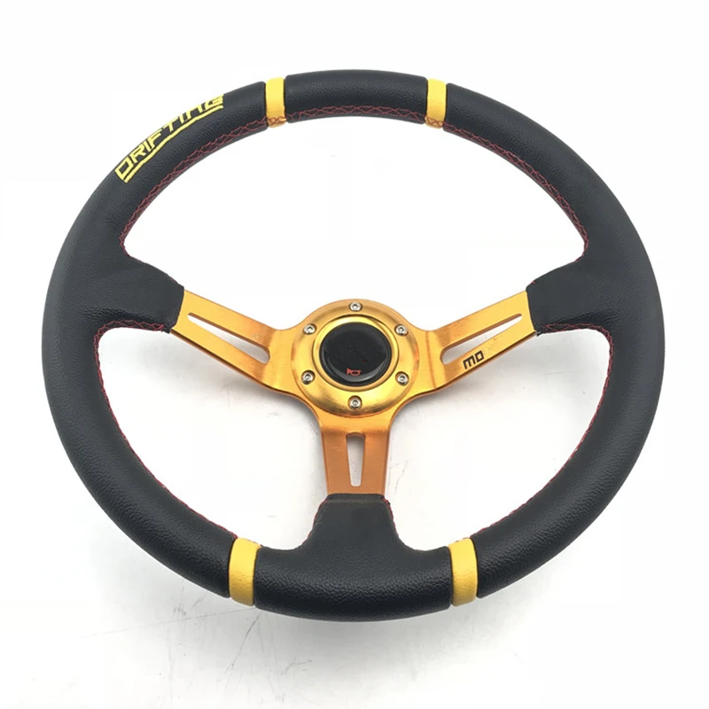 Для спортивного автомобиля кожаное рулевое колесо/14 дюймов с ручной вышивкой гоночный руль Универсальный руль del в машине