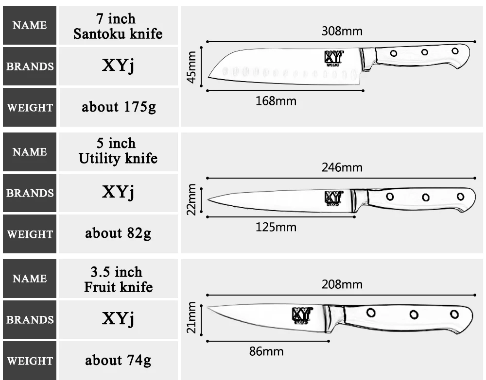 XYj полный набор кухонных ножей из нержавеющей стали, нож шеф-повара для нарезки хлеба, нож для очистки овощей 7Cr17mov, Профессиональная кухонная утварь