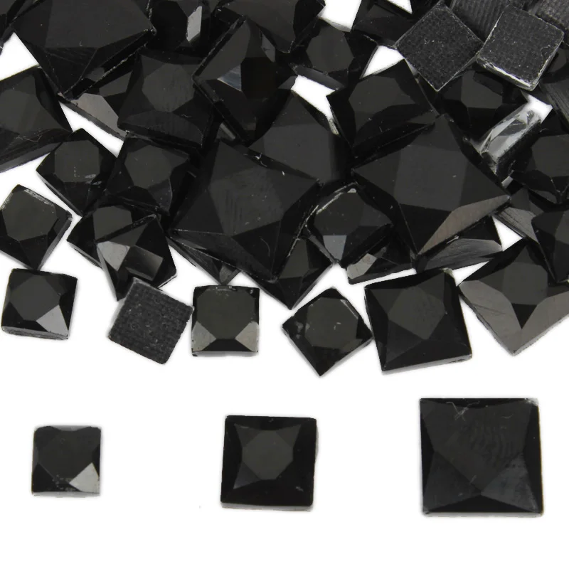 Jet black Square Stone 200pcs/lot Mix size 6/8/10MM Hotfix Rhinestones for Bags shoes Garment free shipping