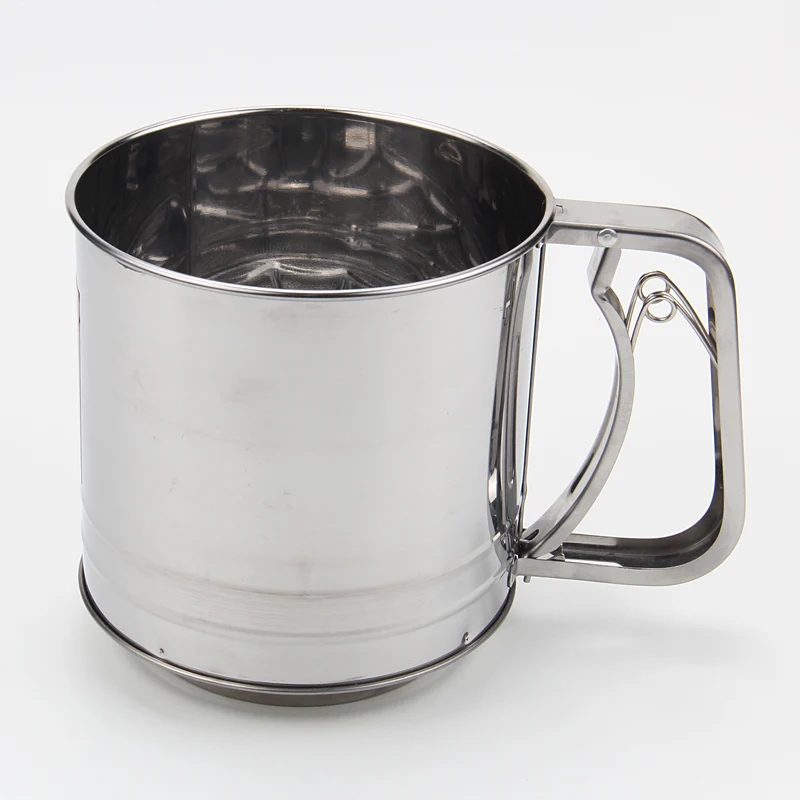 New high quality Large stainless steel flour sifter metal large cup sharp press flour sieve in