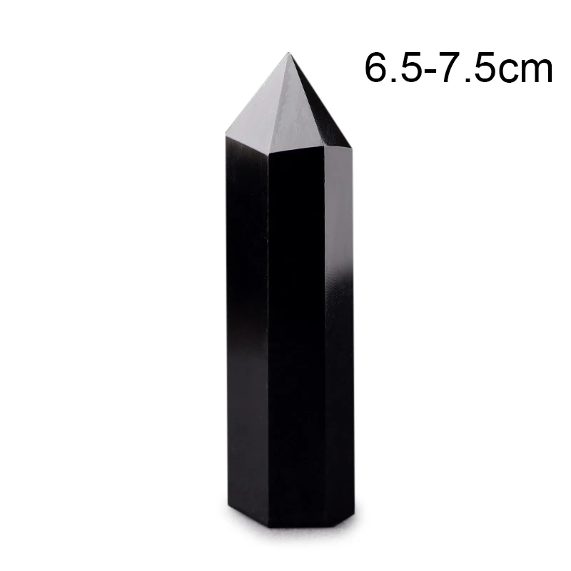 Natural Obsidian Black Obelisk Tower Quartz Stone Point Hexagonal Wand Store - Цвет: 6.5 to 7.5cm