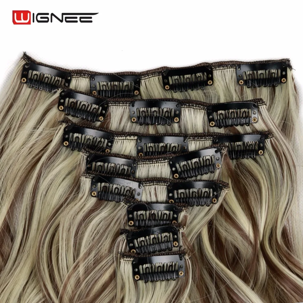 Wignee 8pcs/set Long Wavy For Women High Grey Temperature Synthetic Hair Natural Cosplay  Hairpieces  Clip In Hair Extension