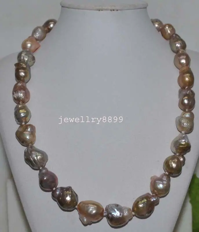 

GORGEOUS! Natural Rainbow Multicolor 15*17mm Baroque Kasumi Pearl Necklace
