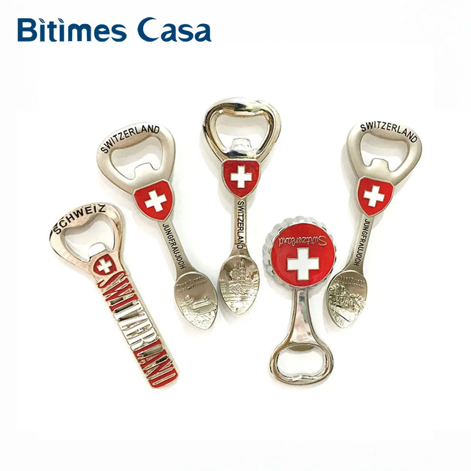 

Bitimes Metal Fridge Magnets Bottle Opener Travel Souvenirs Switzerland Zinc Alloy Magnetic Refrigerator Sticker Kitchen Decor