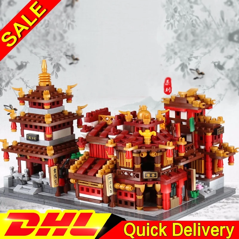 

XingBao 01102 Genuine Zhong Hua Street Kits Teahouse Library Cloth House Wangjiang Tower Toys Building Block Brick leleings
