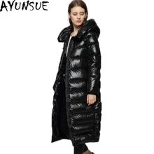 AYUNSUE, новинка, X-Long, с капюшоном, белый утиный пух, парка, женская, толстая, с широкой талией, пуховая куртка, Женское пальто, высокое качество, LX823