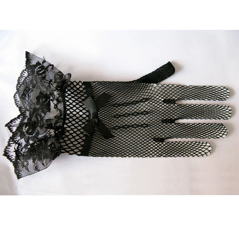 

Wholesale Women Gloves High Elastic Knitted Veil Black And White Lace Gloves Party About 25cm Bride Cheap Wedding Accessories VL