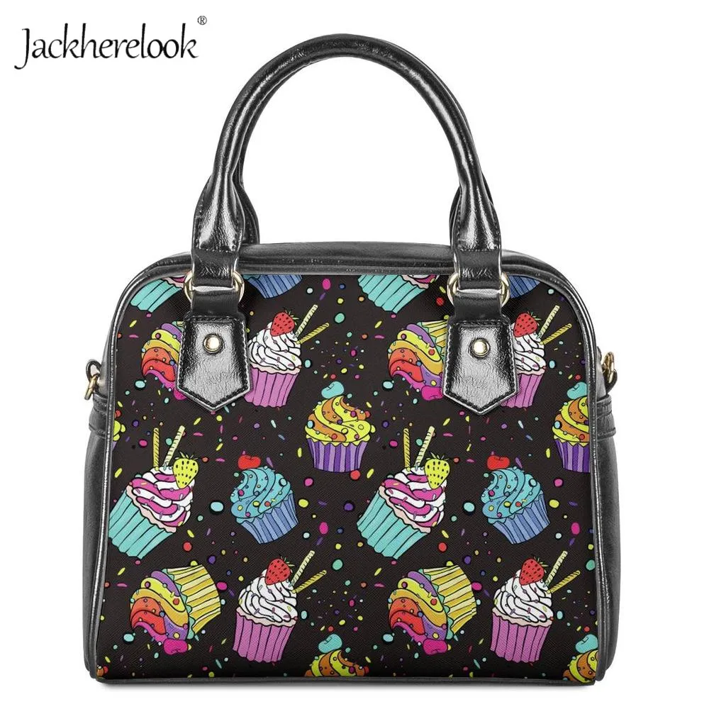 

Jackherelook Candy Color Shoulder Bag Women Cupcake Printing Handbag Pu Leather Zipper Messenger Bags Female Tote Crossboday Bag