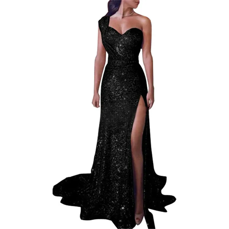 

Plus Size 5Xl Women's Sexy Off One Shoulder Floor-Length Dress Vintage Sequins Prom Party A-Line Sexy V Neck Long Dress