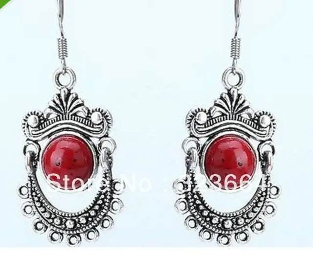 

Vintage Tibetan Silver Red Coral earrings