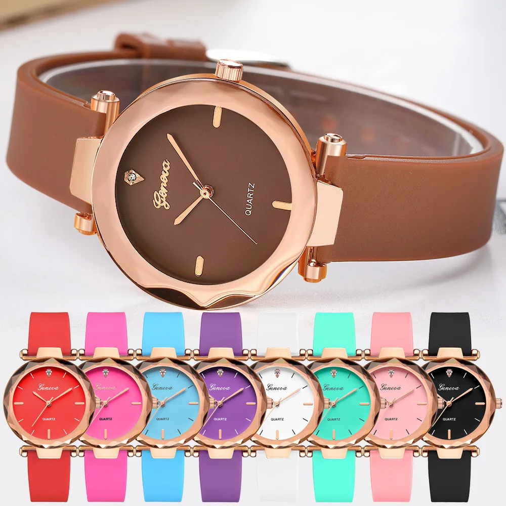 Relogio Feminino Geneva, известный бренд, часы для женщин, простой силиконовый ремешок, аналоговые кварцевые круглые наручные часы, женские часы