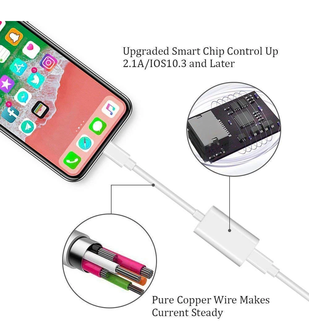 Ascromy Dual 8pin Port Adapter Splitter Headphone Audio Charge For iPhone 7 Plus 8 X XS Max XR 6 6S Charger AUX Earphone Adapter (7)