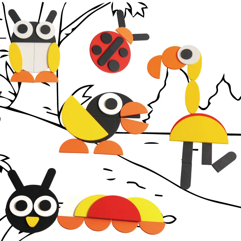 Монтессори мультфильм животных головоломки Танграм Смешные деревянные забавные игры детские развивающие Монтессори игрушки для ребенка подарок на день рождения