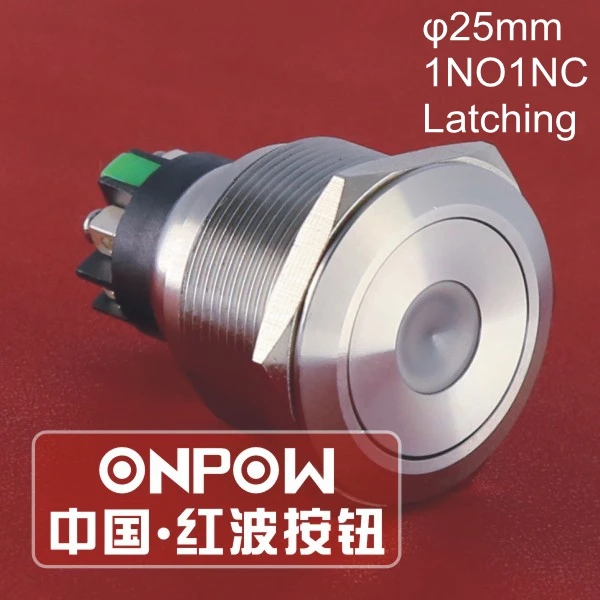 

ONPOW 25mm Dot LED Top Quality Stainless Steel Metal Reset Power On/Off Electric Car Push Button (GQ25-L-11ZD/G/12V/S)CE, RoHS
