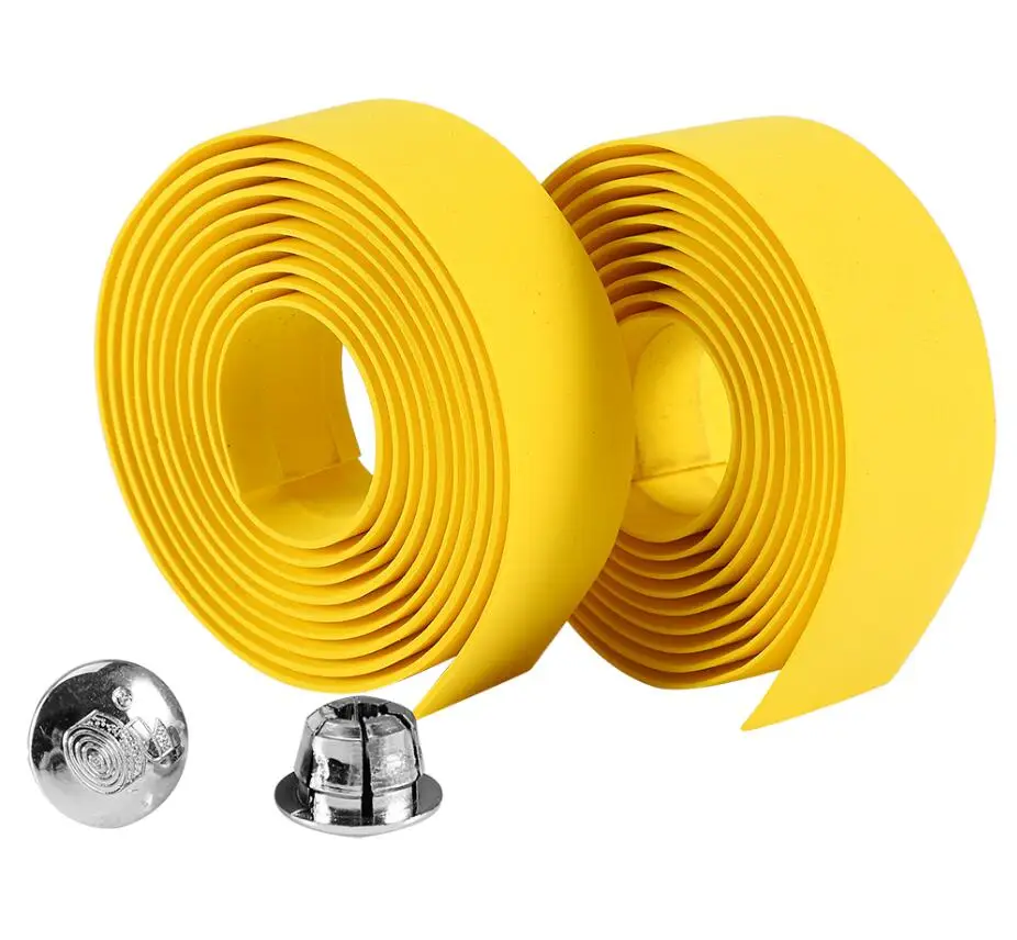 Yellow VGEBY, мягкий пенопласт, велосипедный руль для шоссейного велосипеда, лента для руля, ремень, светоотражающая ручка, обёрточная бумага, противоскользящий спортивный ремешок, 2 бар, заглушки - Цвет: Yellow