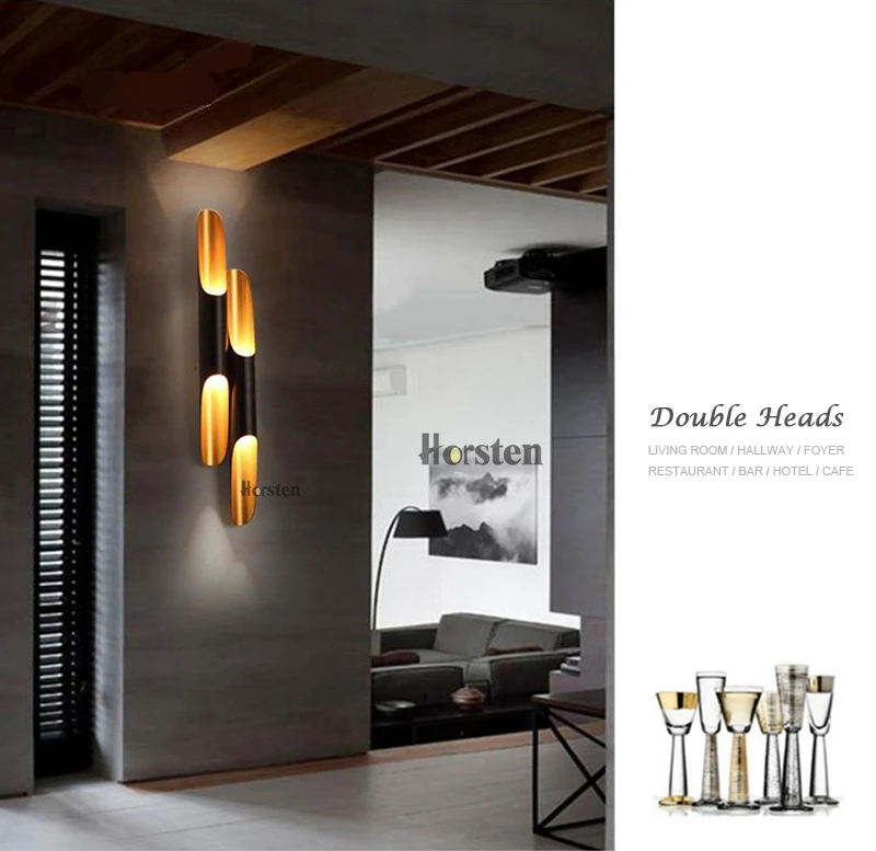 Horsten Creative Double Heads Aluminum Pipe Lamp Cylinder Wall Lights Bar Coffee Shop Restaurant Living Room Bedroom Wall Lamp (7)