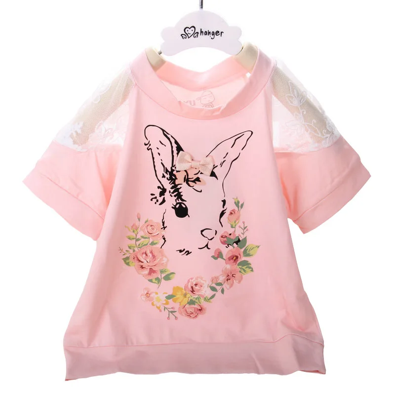 

0-4T Baby girls Tee shirts 2018 Summer new cotton Rabbit floral rabbit lace shirt for todder girls tops outwear