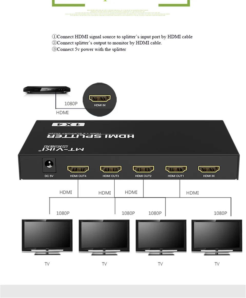 2017 высокое качество оригинальный mt-Lamoda mt-sp104-h 4 Порты и разъёмы HDMI Splitter 4 К * 2 К Бесплатная доставка