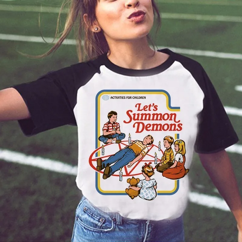 Nuevodepression 安い おかしいハロウィンシャツサタンヴィンテージ女性 Tシャツそれでは召喚 悪魔グラフィック Tシャツトップス原宿夏フォロー Tシャツ女性 通販 価格