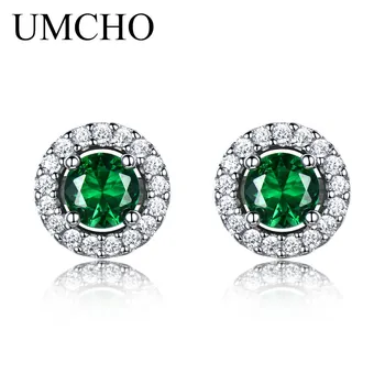 

UMCHO Princess Stud Earrings Nano Emerald Gemstone 925 Sterling Silver Earrings For Women Classic Round Gemstone Fine Jewelry