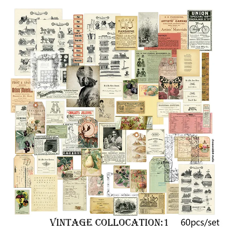 

KSCRAFT 60pcs Vintage Design Paper Stickers for Scrapbooking DIY Projects/Photo Album/Card Making Crafts