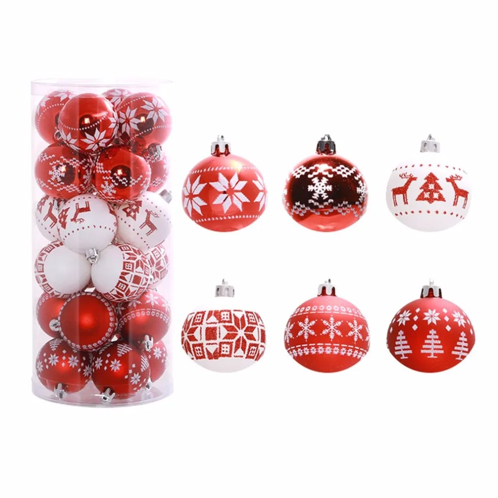 24 piezas/cubo 6 cm árbol de Navidad de la bola adornos fiesta boda ornamento colgante suministros de decoración de Navidad para la decoración del hogar