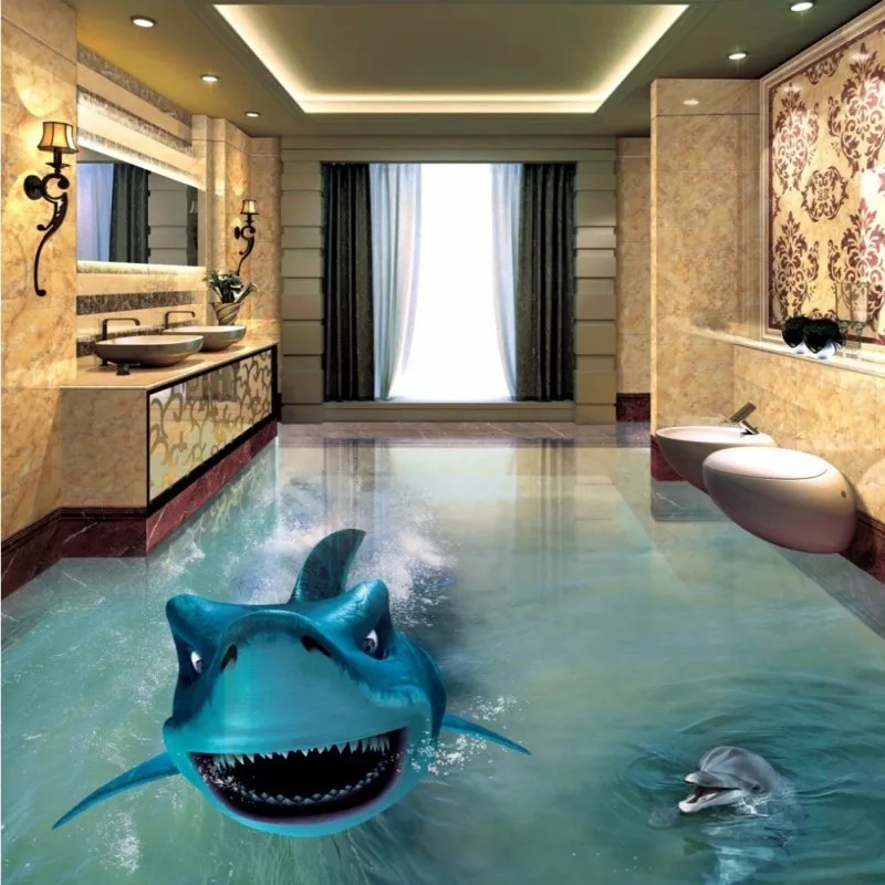 Free Shipping Shark water underwater world 3D stereo bathroom living