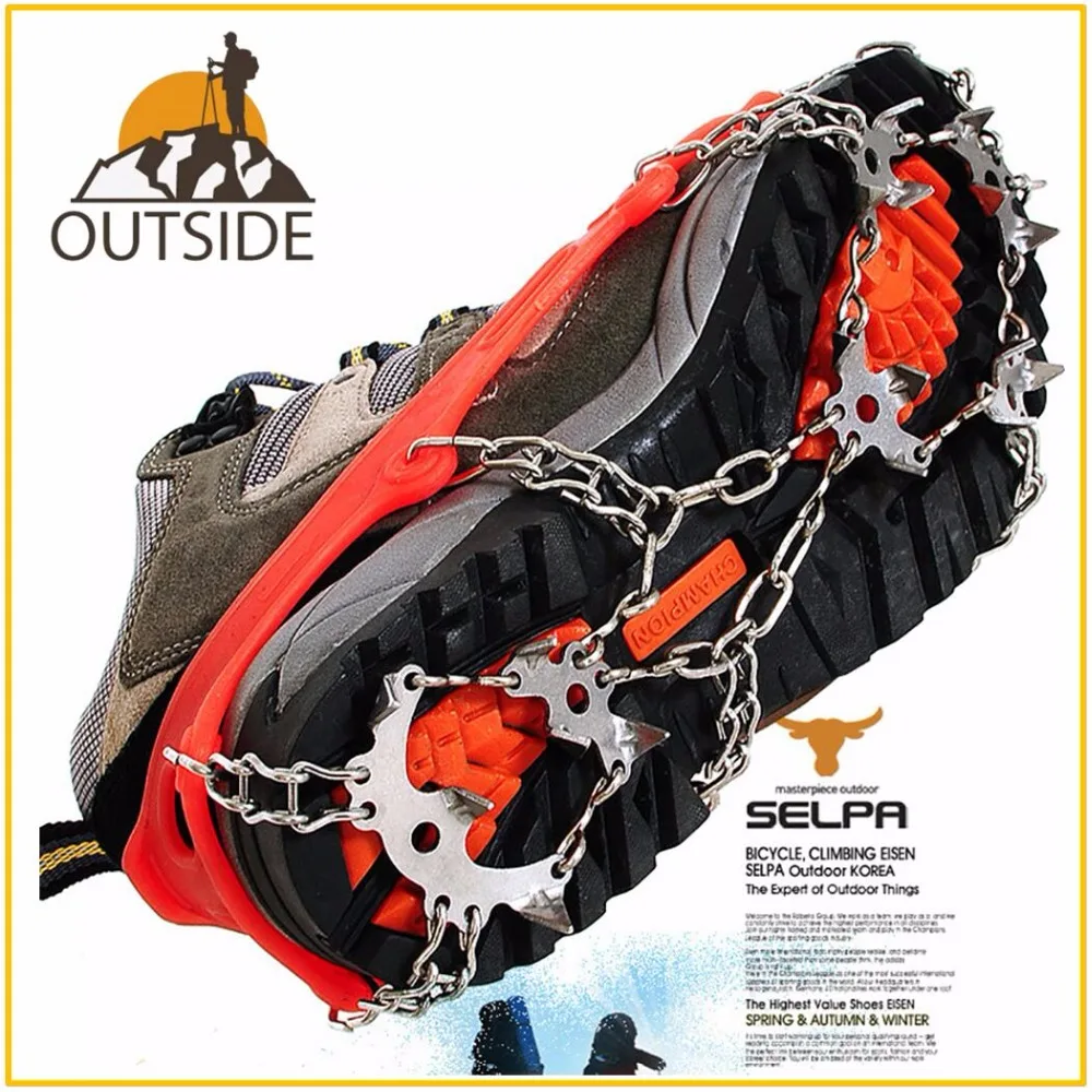 Qualidade ao ar Caminhada do Inverno Dentes de Pesca Livre Escalada Antiderrapante Crampons no Gelo Snowshoes Manganês Aço Deslizamento Sapato Cobre 18