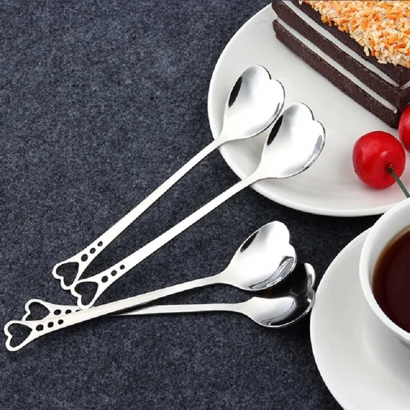 

Stainless Steel Heart Shape Coffee Spoon Dessert Sugar Stirring Spoon Ice Cream yogurt Honey Scoop Kitchen Gift