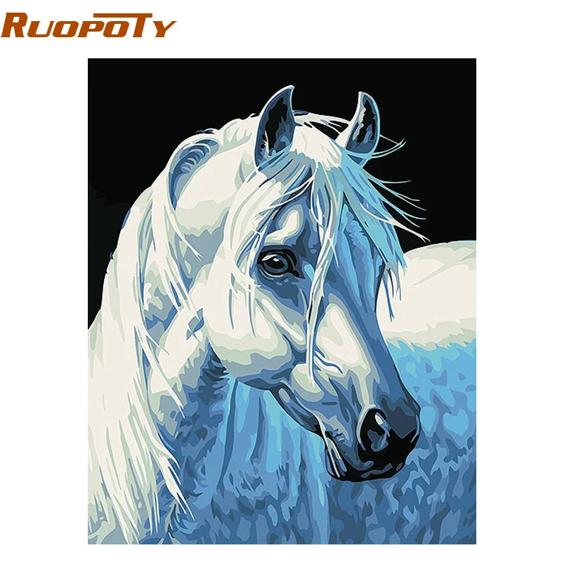 RUOPOTY diy рамка DIY Набор для рисования по номерам Белая лошадь животные дома стены искусства холст ручная роспись маслом 40x50