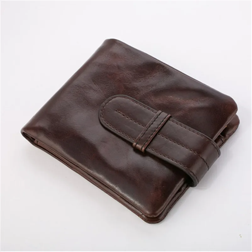 

2016 Fashion Vintage Casual 100% Real Genuine Cowhide Oil Wax Leather Men Short Bifold Wallets Purse Coin Pocket Male Zipper