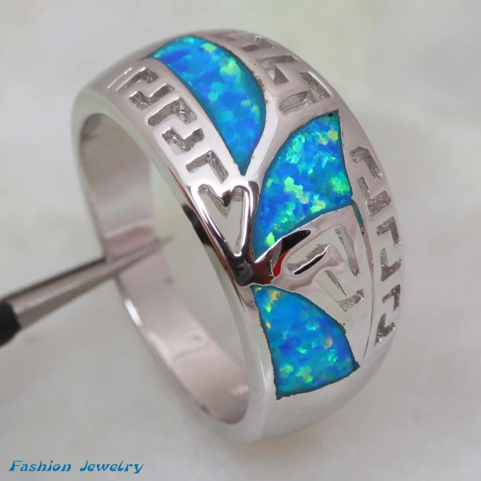 Женские серебряные кольца Ocean Melody с голубым огненным опалом размеры 6 25 5 75 7 R375
