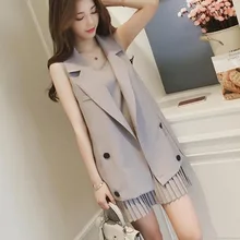 MLXSLKY/весенние и летние длинные блейзеры, жилет, костюм+ плиссированное платье на бретелях, без рукавов, модные женские повседневные костюмы из двух предметов