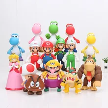 8 ~ 15 cm Super Mario Bros Bowser Koopa Troopa Yoshi Mario Luigi Wario Donkey Kong Pêssego Cogumelo Figura PVC brinquedos Modelo Dolls