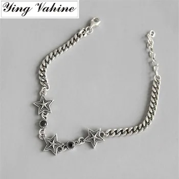 

ying Vahine 925 Sterling Silver Black Zircon Five-Pointed Star Bracelets for Women pulseira feminina armbanden voor vrouwen