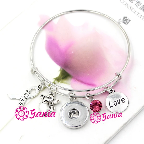 

1PC DIY Interchangeable Breast Cancer Awareness Charm Wire Expandable Bangle Bracelet for women ladies gift for snap jewelry