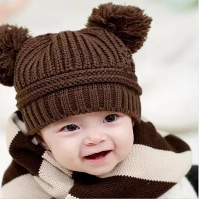 Вязаная шапка для маленьких мальчиков и девочек; теплая зимняя шапка с меховыми ушками; милая детская шапка; рождественские подарки