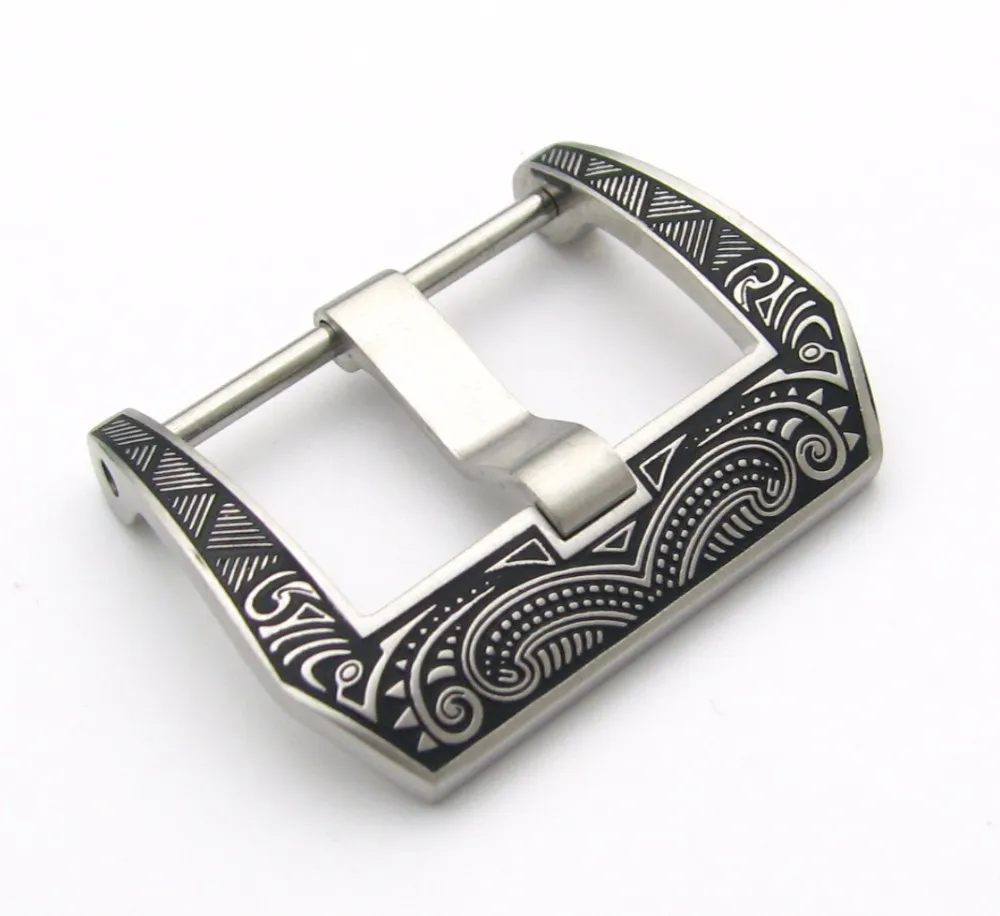 

20 22 24 26mm Hot Sell Wholesale New Mens 316L Stainless Steel Laser Engraved in Black Silver Tang Screw Buckle Western Antique