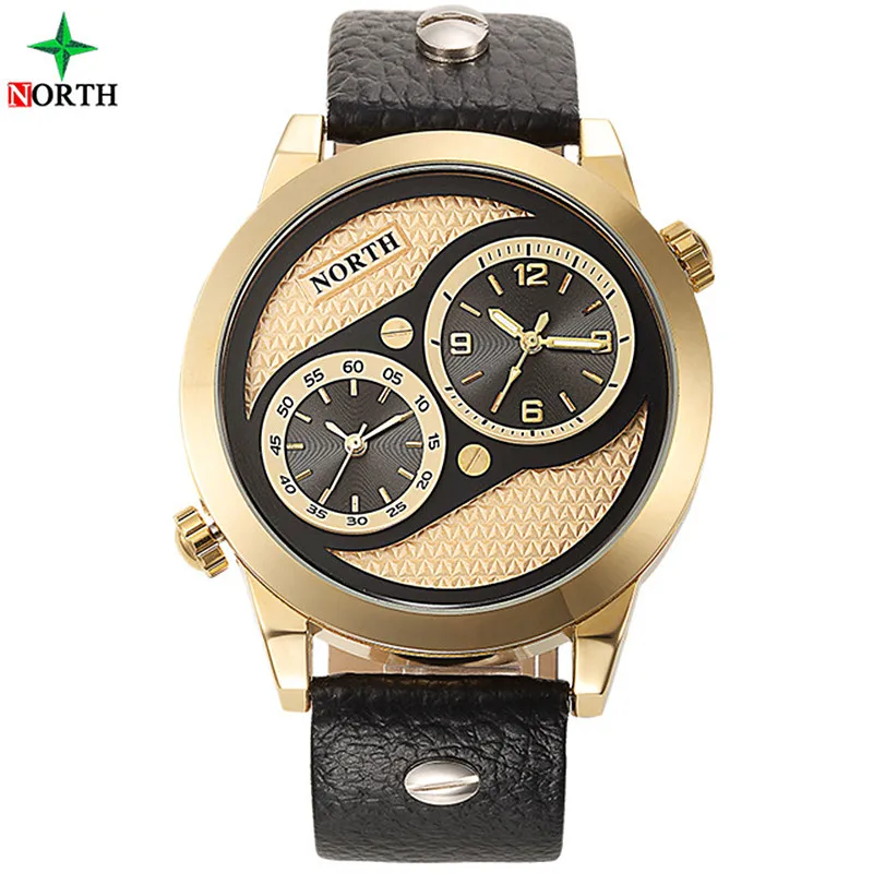 Роскошный бренд north Dual Time дисплей мужские спортивные часы кожаные