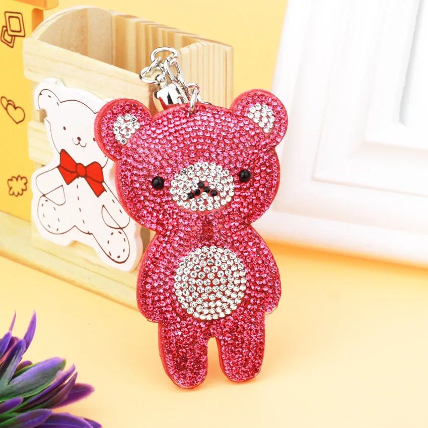 Cute Bear Keychain Full Rhinestone Crystal Keyring Car Key Chain Women
