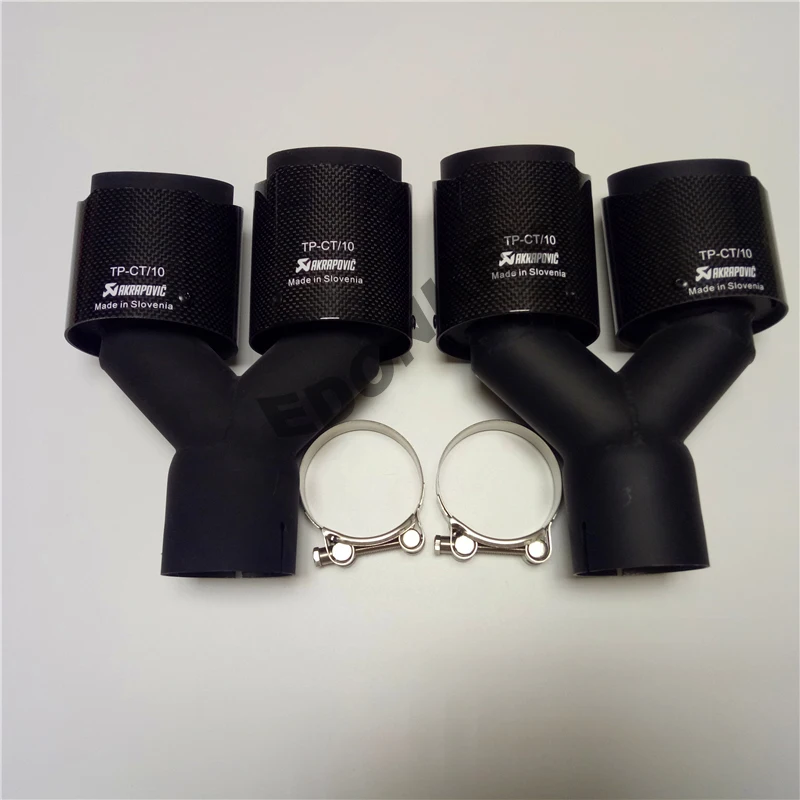 

One Pair Y Style Glossy Carbon Black Exhaust Dual tips Universal ak Car Exhaust TipsNoses End Pipe