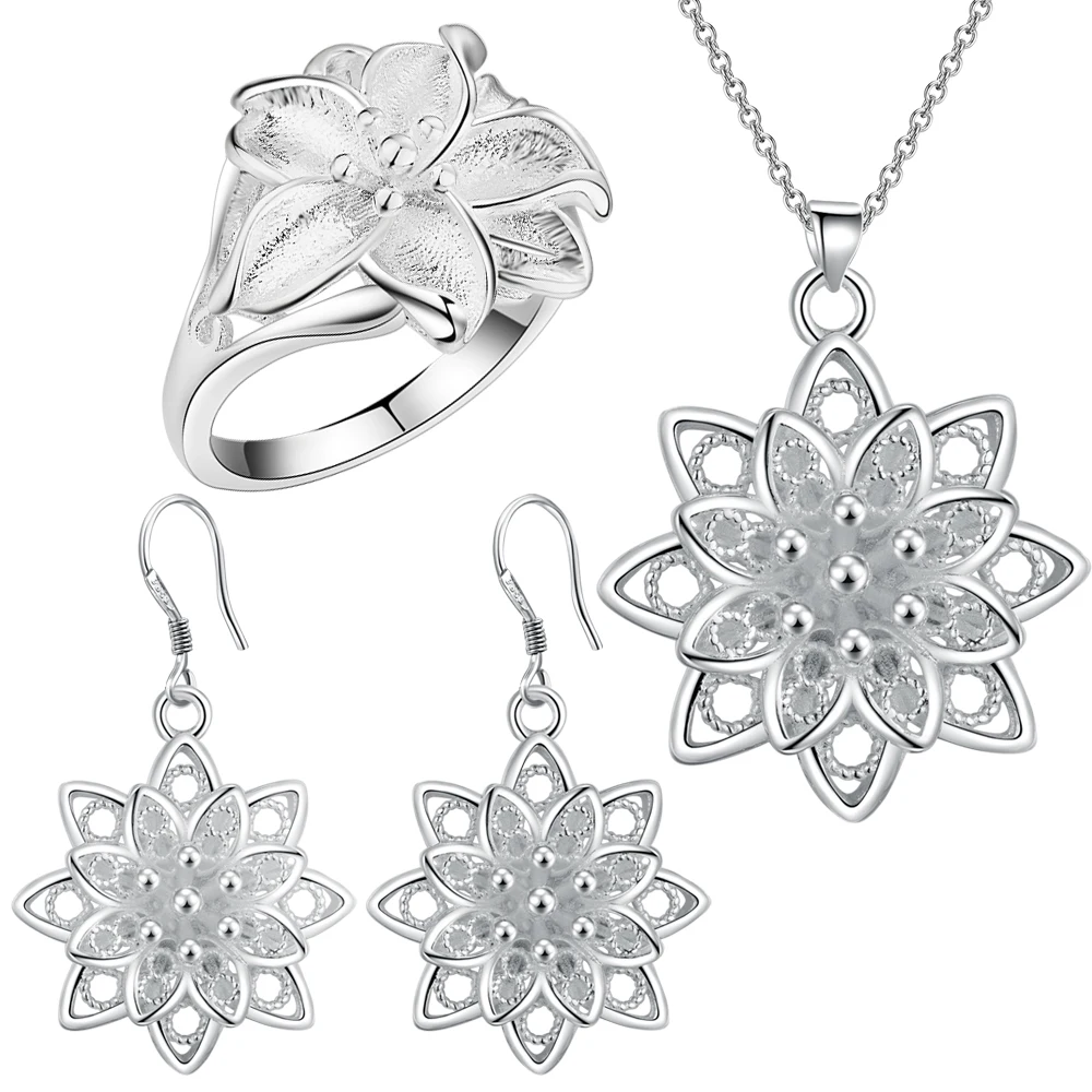 

Most Popular flower Jewelry Sets for Brides Fine Design necklace Earrings ring for Women Wedding Accessory ST051